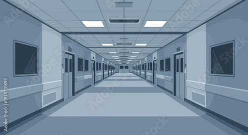Hospital Corridor Perspective: Architectural Illustration in Clinical Tones