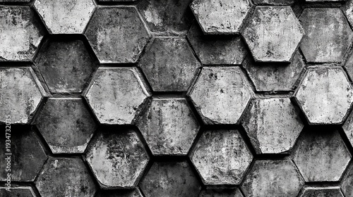 Textured hexagonal concrete pattern with industrial design elements