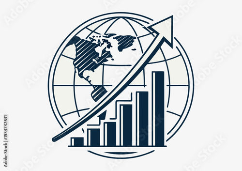 A business graph with a financial arrow symbol representing market growth and success as a vector illustration for data investment