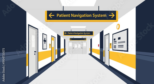 Hospital Corridor With Patient Navigation System Vector Illustration For Healthcare