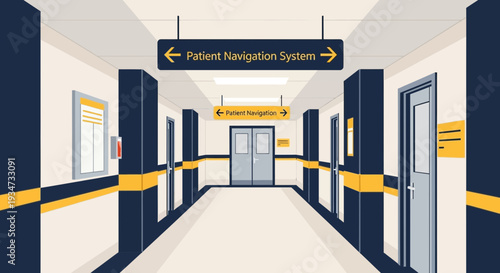 Hospital Corridor With Patient Navigation System Vector Illustration For Healthcare