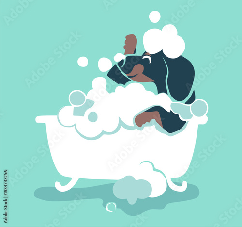 Cute puppy dog taking a bath at the veterinary pet shop, grooming service and professional pet hygiene illustration