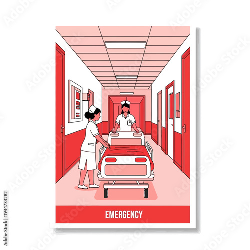 Hospital Emergency: Medical Professionals Transporting Patient Through Corridor in Healthcare