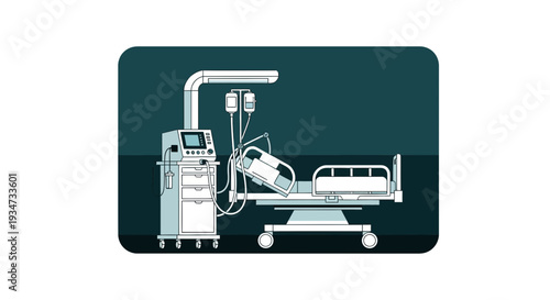 Hospital Equipment Illustration Depicting Advanced Medical Bed and Apparatuses For Patient Care