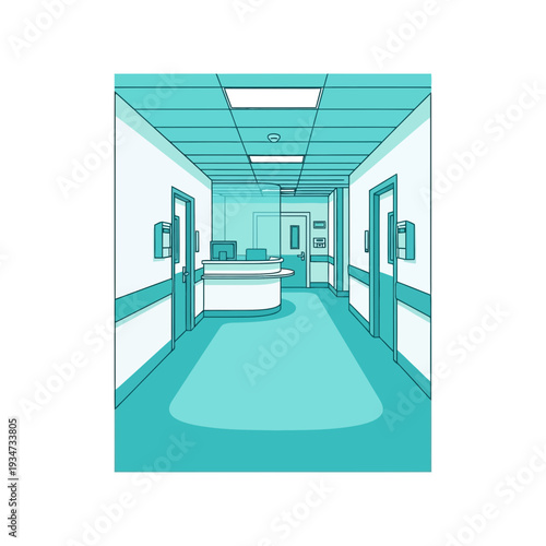 Hospital Interior Perspective: A Modern and Minimalist Design of Corridor and Reception Area