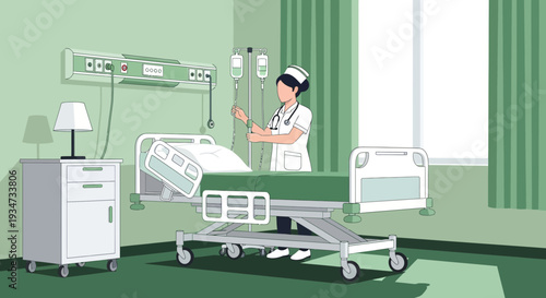 Hospital Interior: Nurse Attending Patient In Modern Medical Facility
