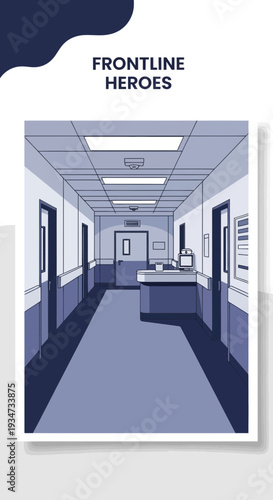 Hospital Interior Perspective Depicting Frontline Workers During Pandemic Crisis Illustrated Art