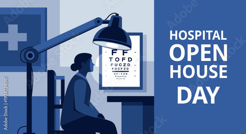 Hospital Open House Day Event Featuring Eye Exam and Medical Healthcare Illustration