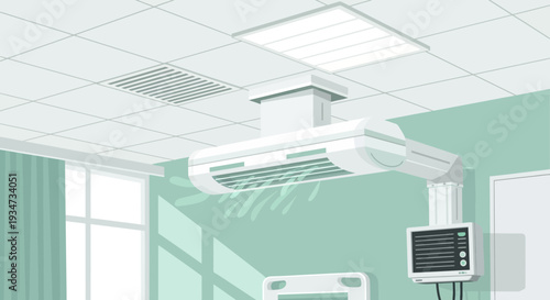 Hospital Operating Room Design Illustration With Ceiling Air Conditioning And Medical Equipment