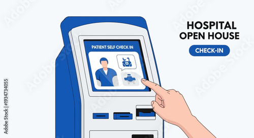 Hospital Open House Modern Self Check-In Kiosk Illustrates Patient Experience