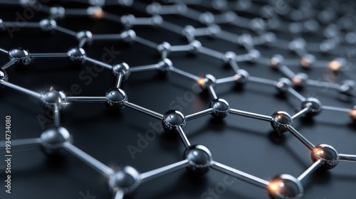 Abstract molecular structure with glowing particles