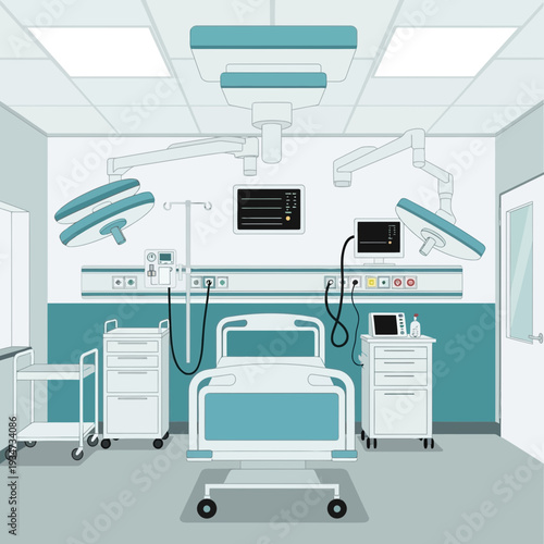 Hospital Operating Room Illustration Depicting Modern Surgical Environment and Medical Equipment