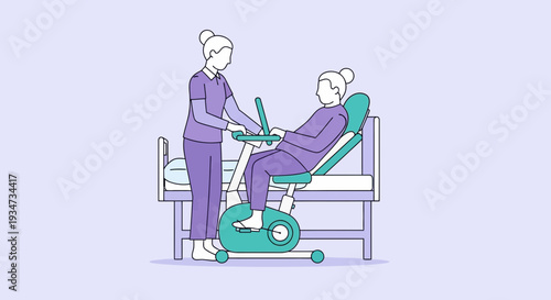 Hospital Physiotherapy Session Depicting Nurse Assisting Patient Using Exercise Bike Therapy