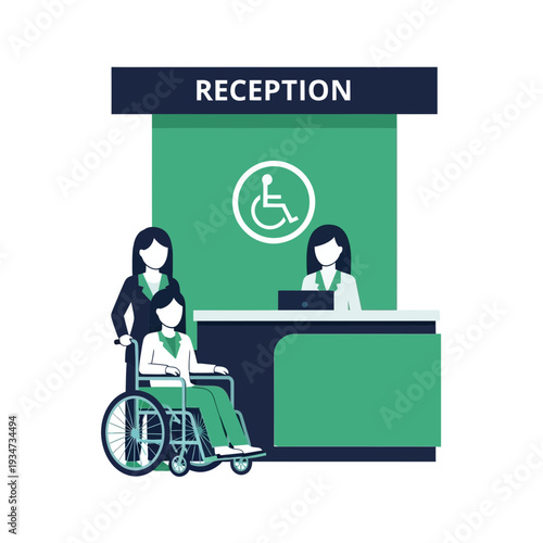 Hospital Reception Design Depicting Inclusive Access for Patients, Offering Support
