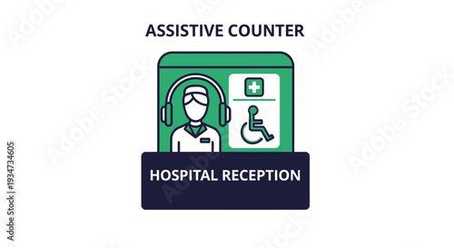 Hospital Reception Desk Illustration: Assistive Tech and Healthcare Service Design