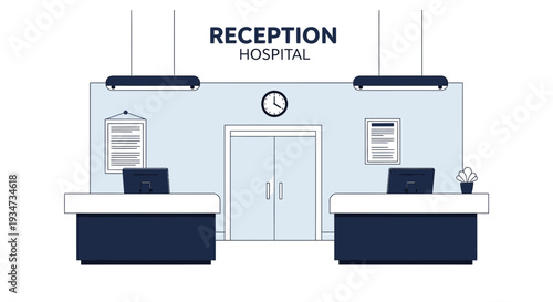 Hospital Reception Desk Illustration Depicting Medical Facility Interior Design Concept