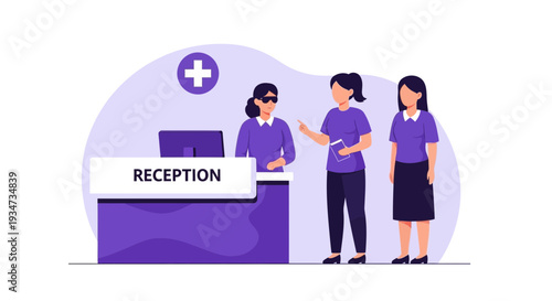 Hospital Reception Interaction: A Visual Depiction of Patient Check-In and Assistance Procedures