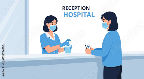 Hospital Reception Interaction Depicting Safety Protocols and Health Precautions During Covid-19