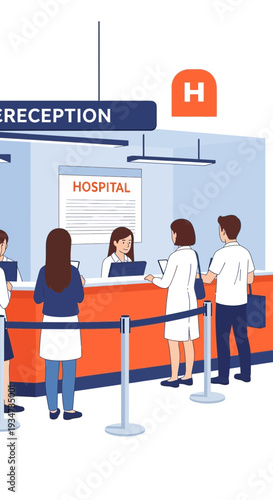 Hospital Reception Scene Depicting Patient Interactions And Healthcare Support Services