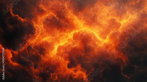 Dynamic display of fiery orange and black smoke clouds in motion