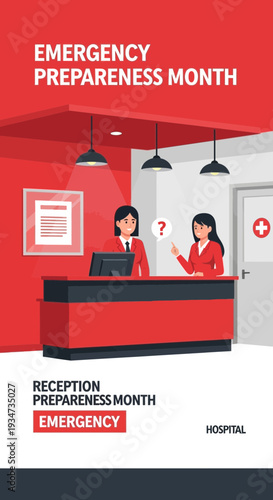 Hospital Reception Staff Addressing Emergency Needs During Preparedness Month With Information and