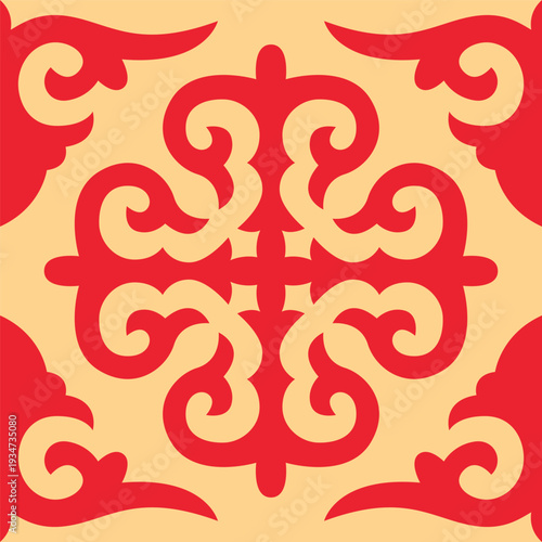 Kyrgyz Traditional Ethnic Ornament Carpet Design