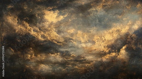 Dramatic golden and dark clouds in a moody sky at sunset