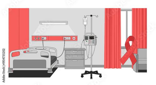 Hospital Room Depicting Medical Care with Symbol of Hope and Disease Awareness