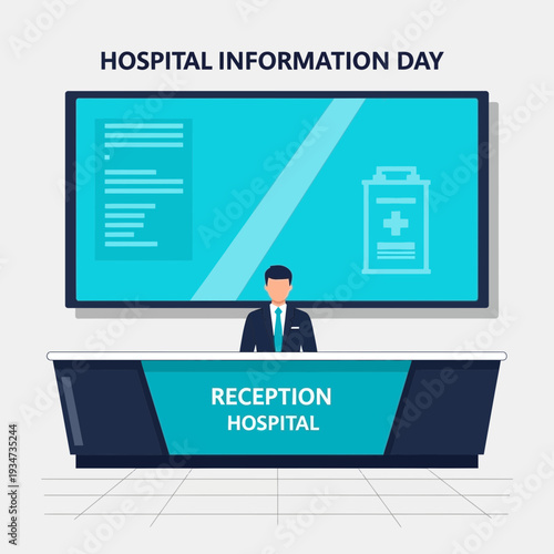 Hospital Receptionist at Work: Displaying Information on a Screen for Hospital Information Day