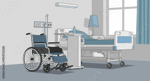 Hospital Room Depicting Medical Equipment and Patient Bedding with Modern Design
