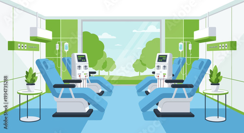 Hospital Room Depicting Medical Equipment for Dialysis Treatment, A Clean And Modern Setting