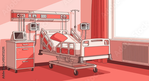 Hospital Room Depicting Modern Healthcare Technology And Patient Treatment Area