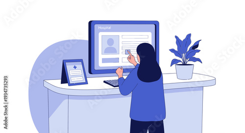 Hospital Receptionist: Digital Data Entry and Patient Information Management Illustration
