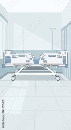 Hospital Room Depiction Featuring a Patient Bed, Illustrating Healthcare and Medical Care