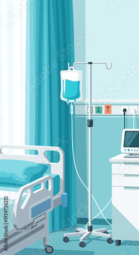 Hospital Room Depiction Featuring Medical Equipment and Equipment For Patients Recovery