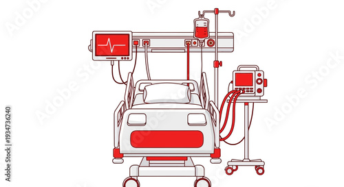 Hospital Room Depiction Featuring Medical Equipment and Lifesaving Apparatus Illustration