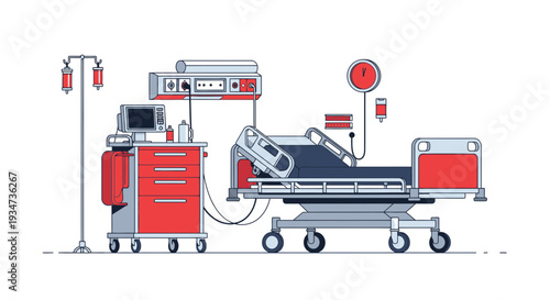 Hospital Room Depiction Featuring Medical Equipment and Modern Hospital Bed Illustration