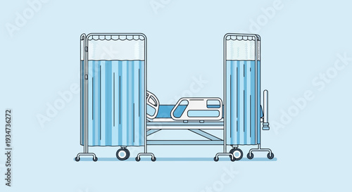 Hospital Room Depiction Featuring Bed, Privacy Curtains, And Medical Healthcare Illustration
