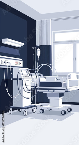 Hospital Room Depiction Featuring Medical Equipment and Modern Healthcare Environment Illustration