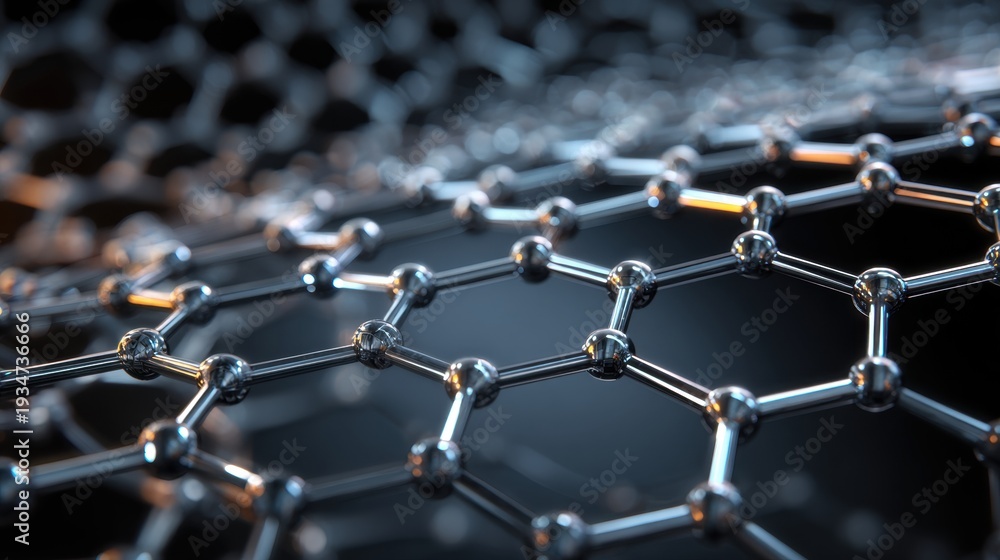 Fototapeta premium Microscopic network of atoms in hexagonal lattice
