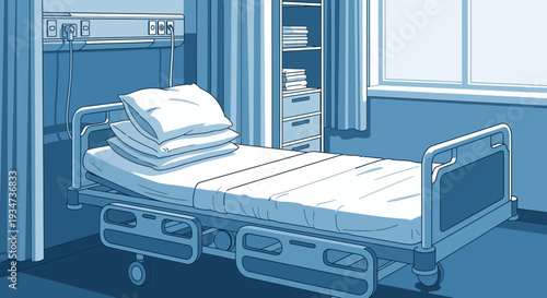 Hospital Room Depiction Illustrating a Vacant Bed and Medical Infrastructure