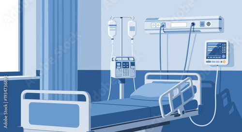 Hospital Room Depiction Illustrating Healthcare, Medical Treatment And Patient Care