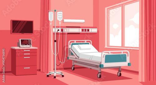 Hospital Room Depiction Illustrating Healthcare, Medical Treatments, And Patient Care Settings