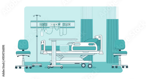 Hospital Room Depiction Illustrating Healthcare, Medical Treatments, and Patient Wellbeing