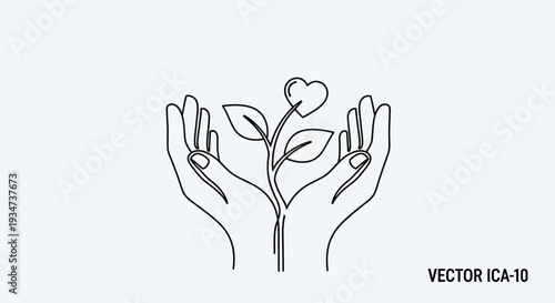 Hands holding a growing plant with a heart.