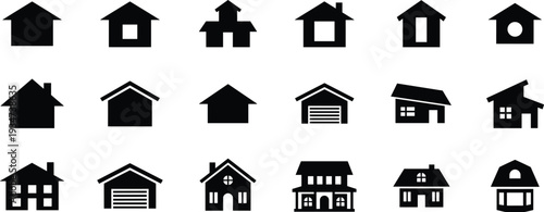 House and home icon set, residential building silhouette vector collection isolated
