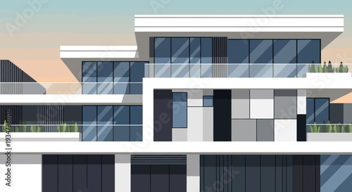 Modern multi storey residential building facade.