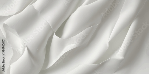 An elegant white silk background features smooth satin fabric ripples and luxury wavy textures, creating a soft shiny drapery material perfect for a fashion textile backdrop