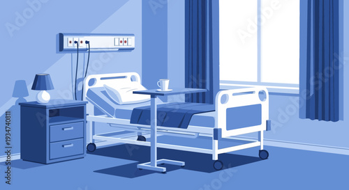 Hospital Room Depiction Illustrating Patient Care And Comfort With Medical Furnishings