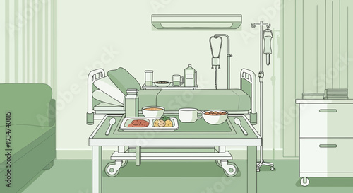Hospital Room Depiction Illustrating Patient Care And Convalescence Environment